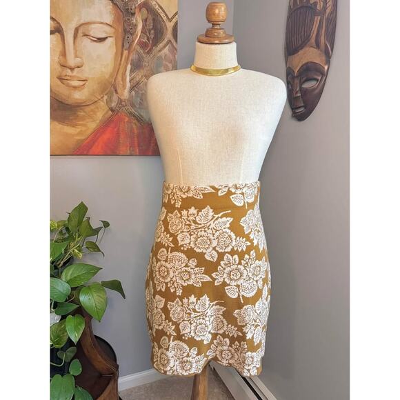 Loft Mustard Floral Sweater Skirt - Picture 2 of 7